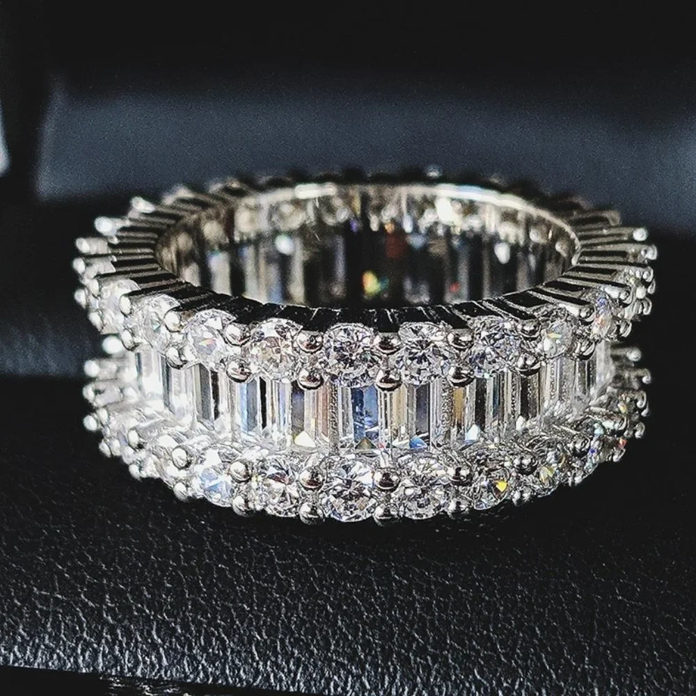 NEW Silver Baguette & Round Diamond Eternity Ring